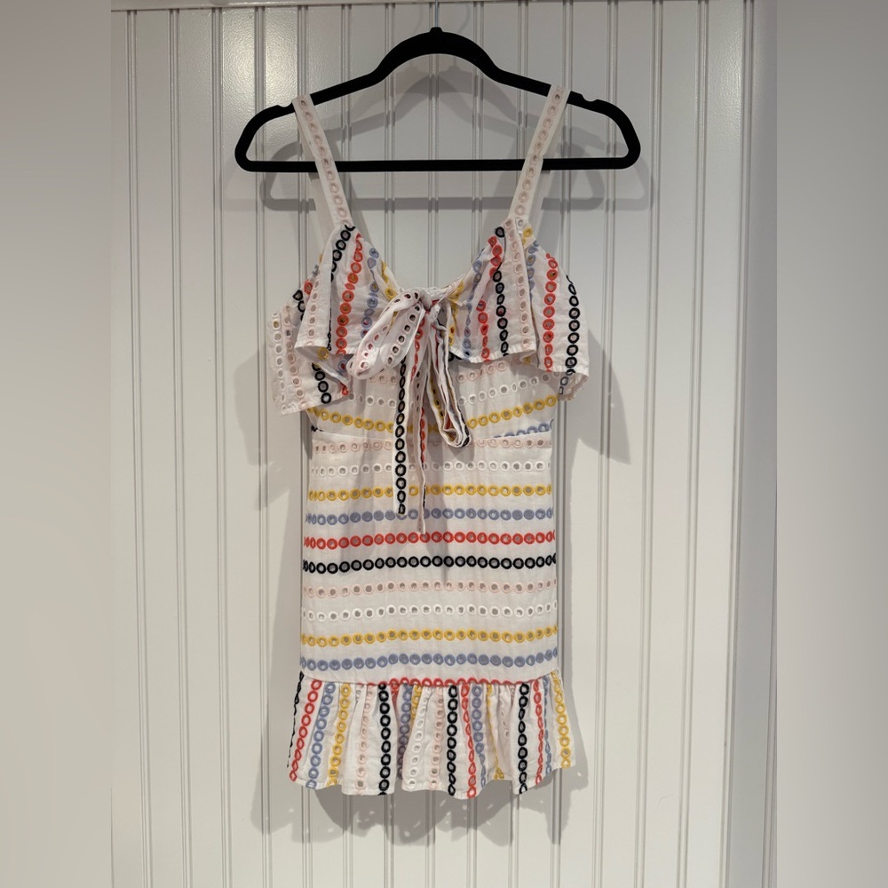 Lovers + Friends Red and White Ruffled Tie Front Mini Dress